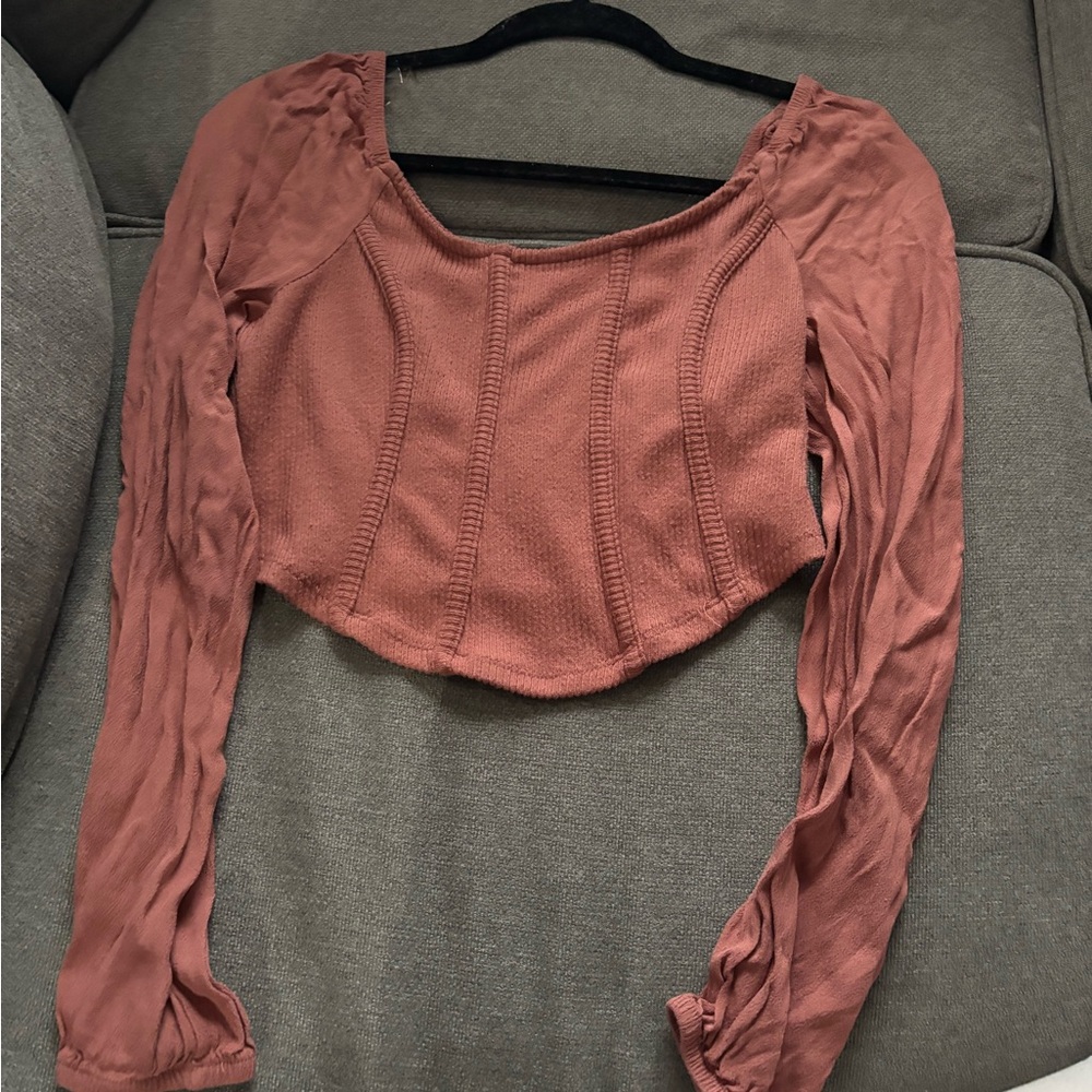 Arizona Jean Company Terracotta Long Sleeve Crop Top